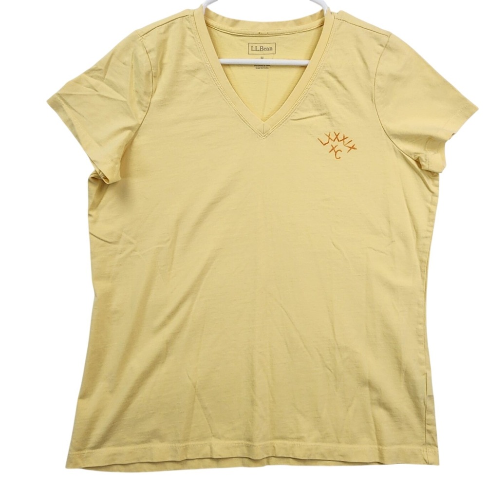 L.L.Bean‎ Yellow V-Neck Tee Preppy Coastal Granola Classic Minimalist Basic Med